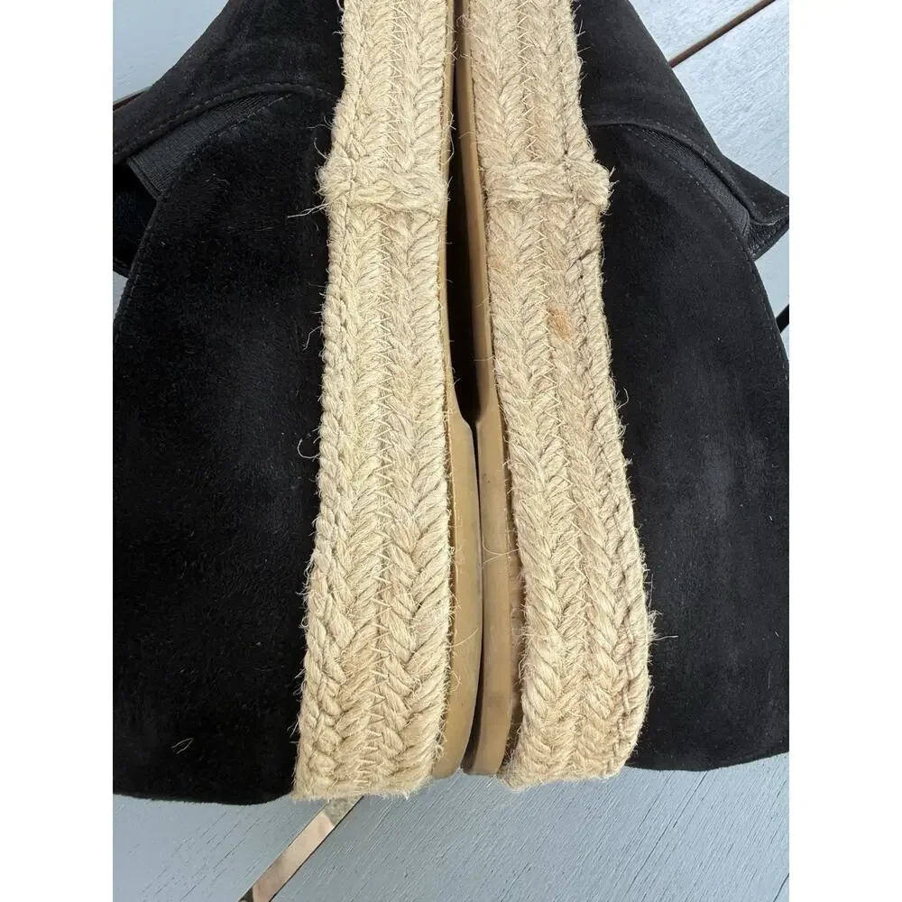 Stuart Weitzman Women's Size 6M Black Beige Suede Espadrille Flats Slip On Shoes